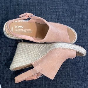 TOMS Monica sandal wedge espadrilles in pink suede